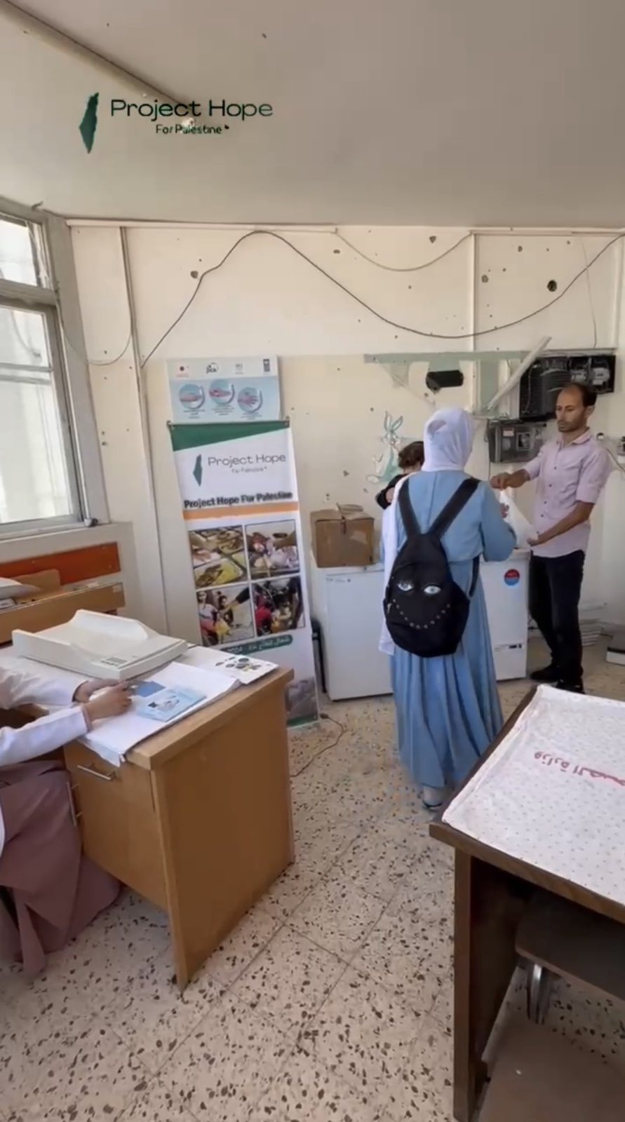 A Project Hope banner beside medical supplies inside a hospital we support